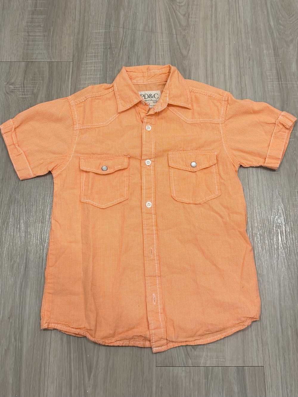 PD&C Peach-Orange Short Sleeve Button-Down Shirt